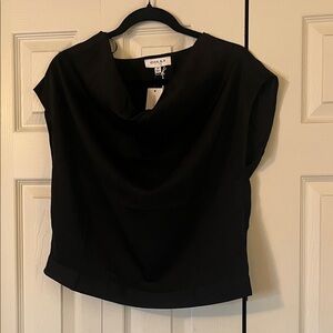 Gilli Black Draped Cowl Neck Cap Sleeve Blouse